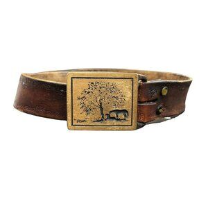 Vintage 1975 Two Horses Tech Ether Guild Brass Belt – Genuine Leather Rare